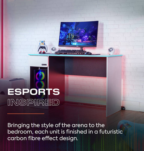Carbon-Tek 120cm LED Gaming Desk with Wireless Charging - White RGB