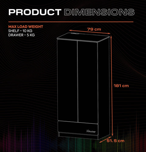 Carbon-Tek LED 2-Door Wardrobe with Drawer - White RGB