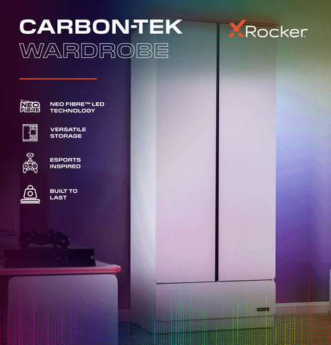 Carbon-Tek LED 2-Door Wardrobe with Drawer - White RGB