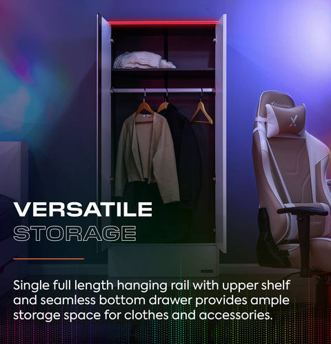 Carbon-Tek LED 2-Door Wardrobe with Drawer - White RGB