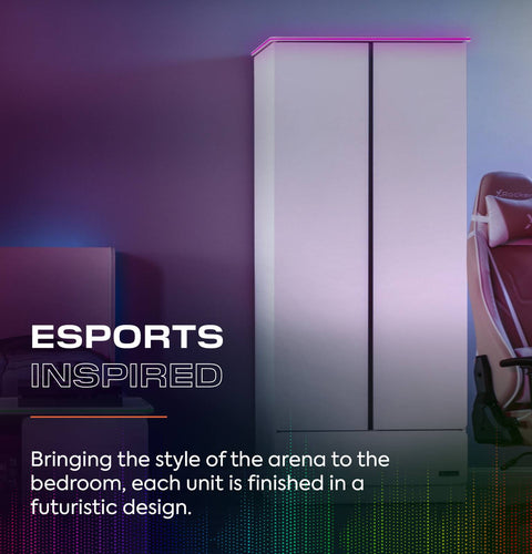 Carbon-Tek LED 2-Door Wardrobe with Drawer - White RGB
