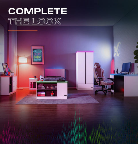 Carbon-Tek LED 2-Door Wardrobe with Drawer - White RGB