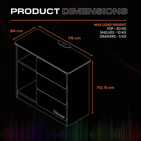Carbon-Tek LED Chest of 3 Drawers - White RGB