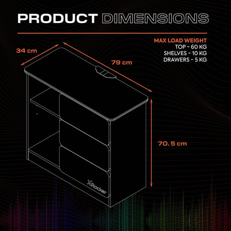 Carbon-Tek LED Chest of 3 Drawers - White RGB