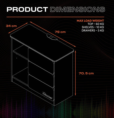 Carbon-Tek LED Chest of 3 Drawers - White RGB