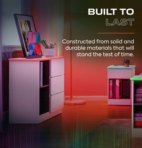 Carbon-Tek LED Chest of 3 Drawers - White RGB