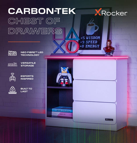 Carbon-Tek LED Chest of 3 Drawers - White RGB