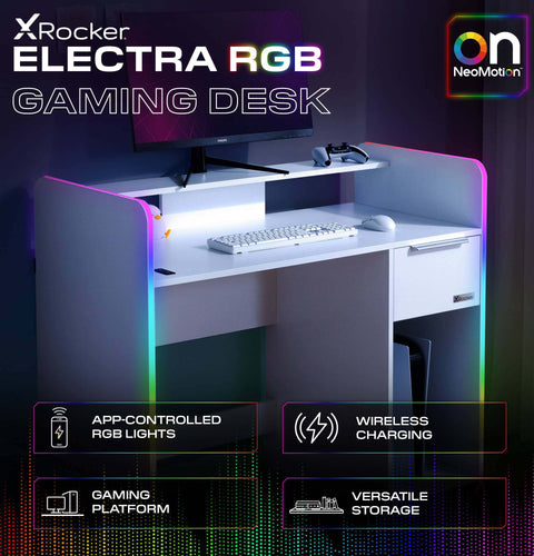 Electra 110cm RGB Gaming Desk with Wireless Charging - White