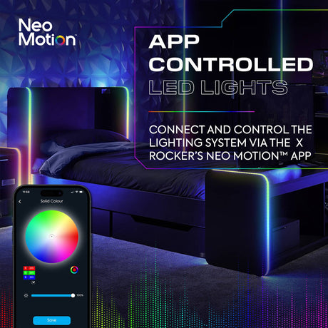 Electra LED Single Gaming Bed with Drawers - Black RGB