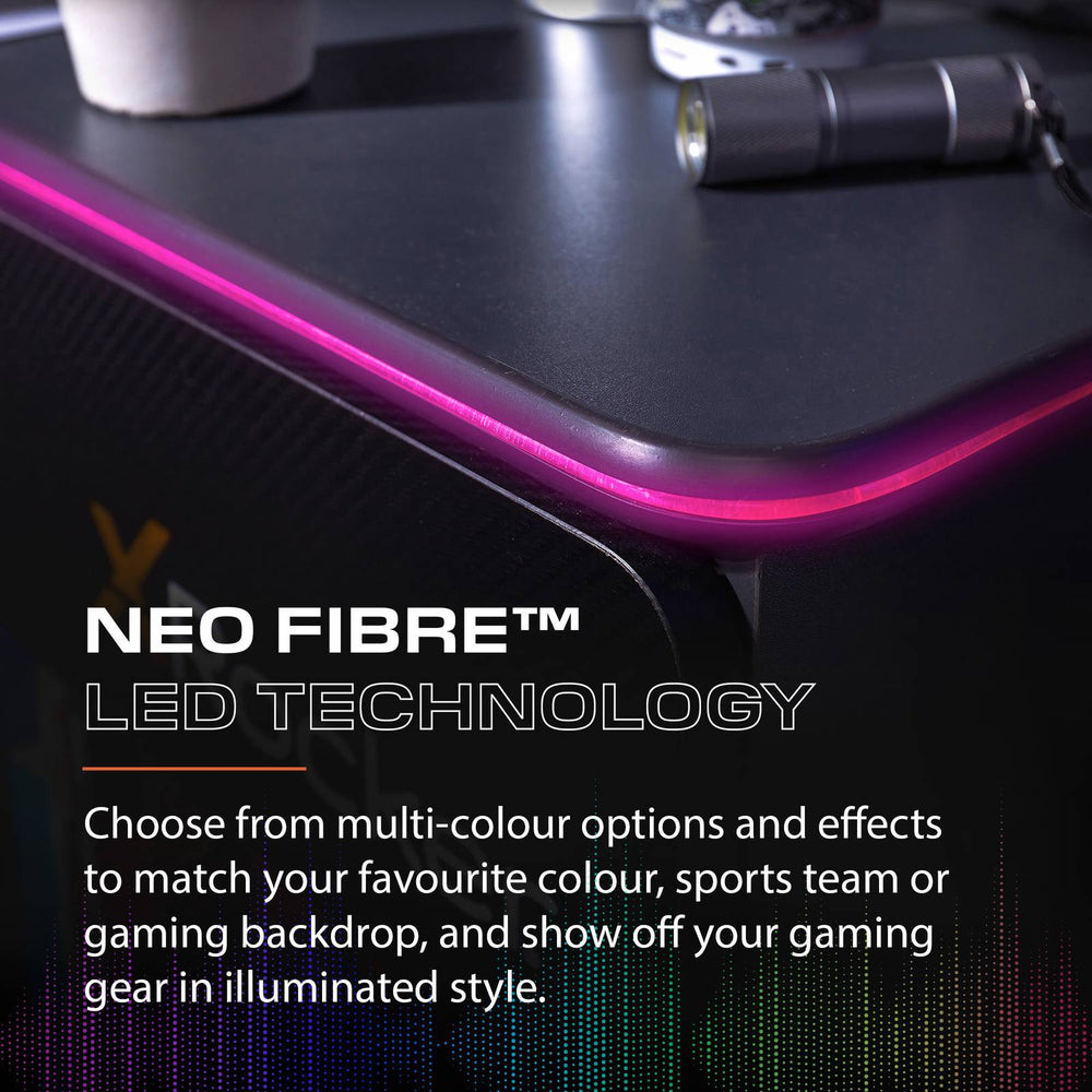 Carbon-Tek LED Bedside Side Table with Wireless Charging and Drawer - Grey / Blue RGB