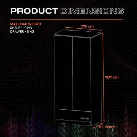 Carbon-Tek LED 2-Door Wardrobe with Drawer - Grey / Blue RGB