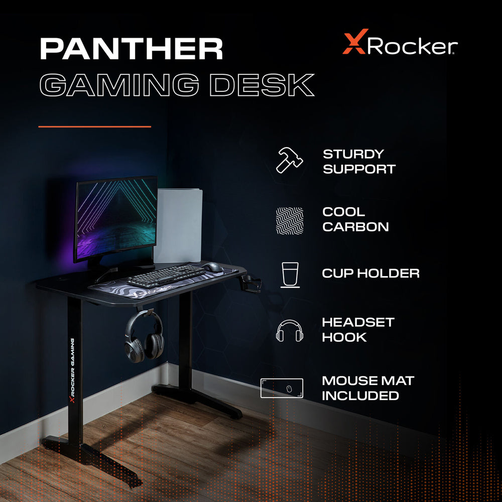 Panther 100cm Gaming Desk with Mousepad - Carbon Black