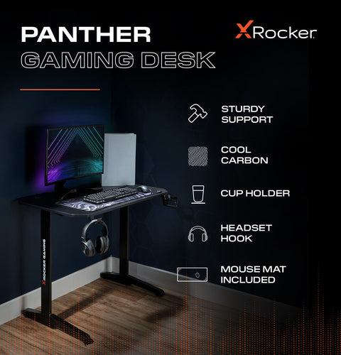 Panther 100cm Gaming Desk with Mousepad - Carbon Black