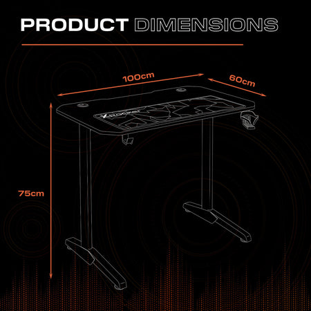 Panther 100cm Gaming Desk with Mousepad - Carbon Black