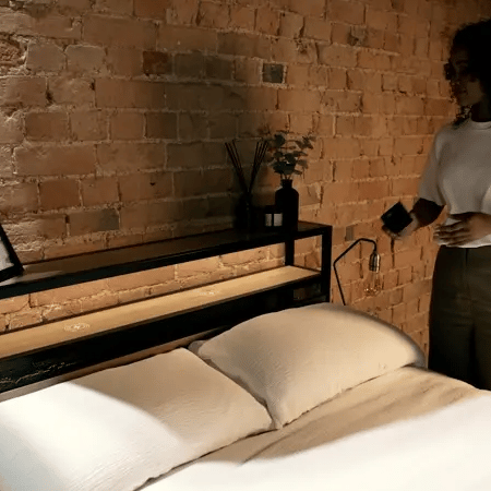 Denver Double Ottoman Bed With App Controlled LED Lighting - Oak/Black