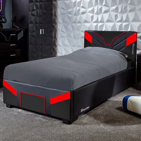 X Rocker Cerberus MK11 Ottoman Gaming Bed - carbon red gaming bed with lift up storage padded headboard and sleek design