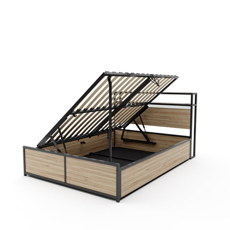 Demonstration of the Denver ottoman bed's gas lift storage mechanism making it easy to access hidden storage space