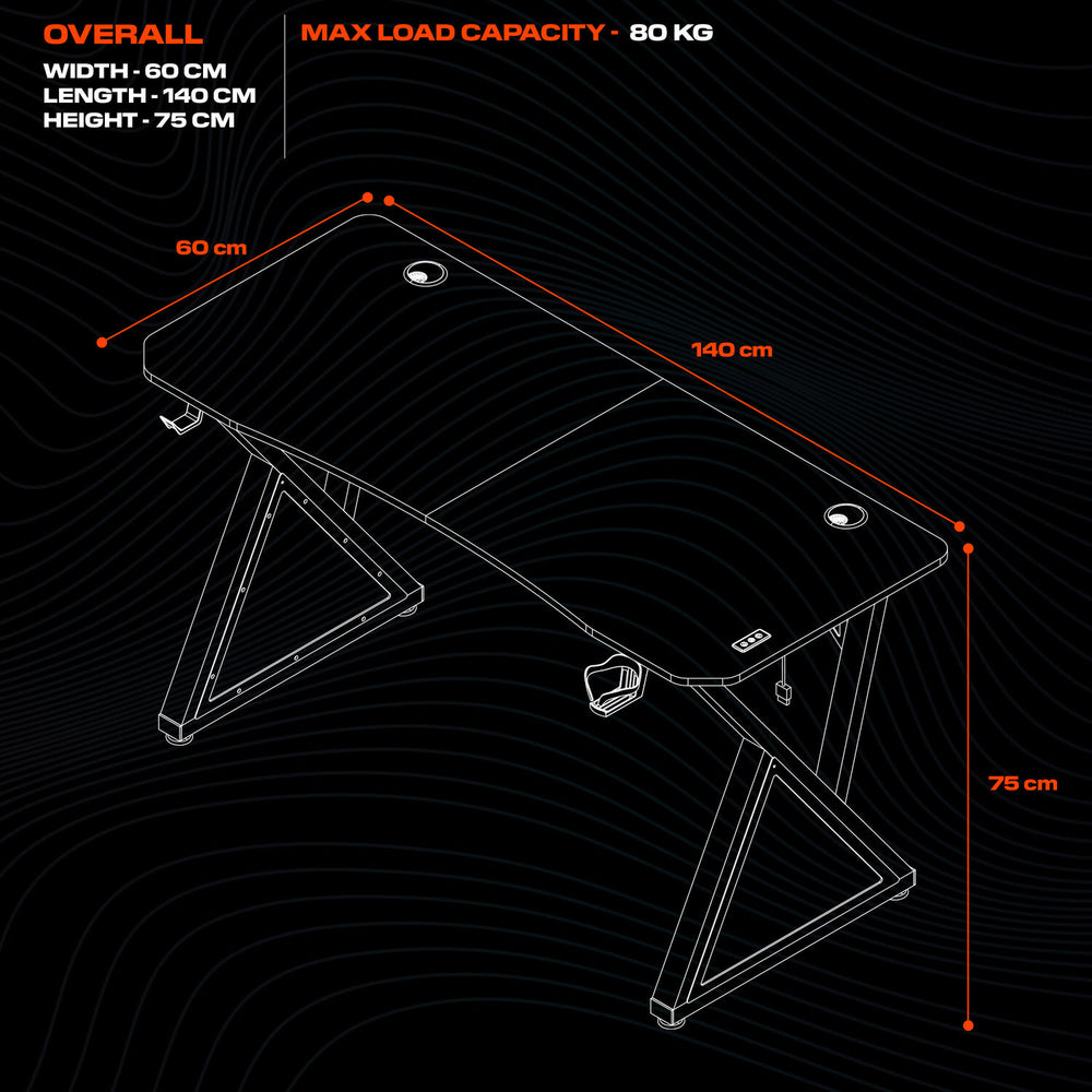 Infinity RGB 140cm App-Controlled LED Gaming Desk with Full Mousepad - Carbon Black