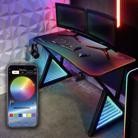 Infinity RGB 140cm App-Controlled LED Gaming Desk with Full Mousepad - Carbon Black