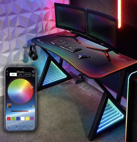 Infinity RGB 140cm App-Controlled LED Gaming Desk with Full Mousepad - Carbon Black