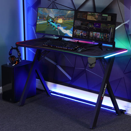 XL Pro 140cm LED Gaming Desk with Full Mousepad - Carbon Black RGB