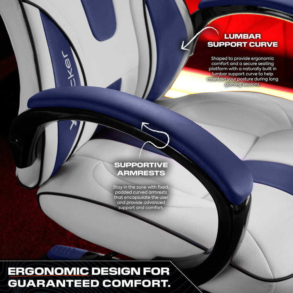 Maverick Ergonomic PC Office Gaming Chair - White / Blue