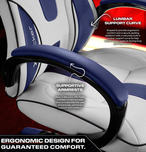 Maverick Ergonomic PC Office Gaming Chair - White / Blue