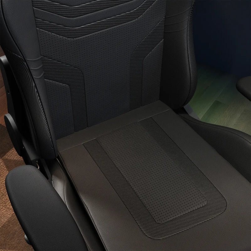 Close-up of a black car seat with textured design