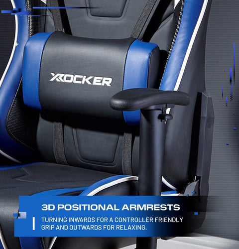 X rocker gaming chair with 3D positional armrests on a gray background