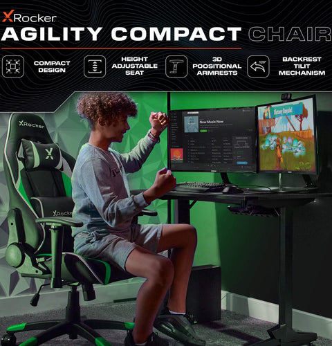 Agility Compact Ergonomic eSports Gaming Chair for Juniors - Black / Green