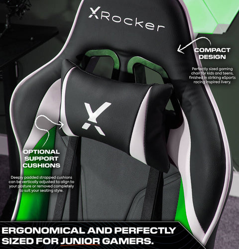 Agility Compact Ergonomic eSports Gaming Chair for Juniors - Black / Green