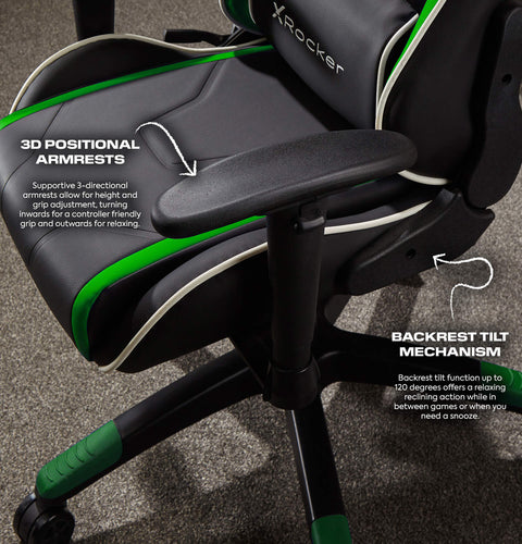 Agility Compact Ergonomic eSports Gaming Chair for Juniors - Black / Green