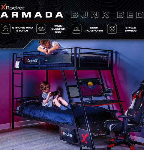 Armada Gaming Bunk Bed with Gaming Desk - Black