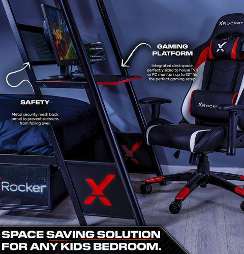 Armada Gaming Bunk Bed with Gaming Desk - Black
