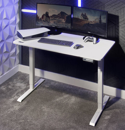 White electric sit-stand desk with clean, modern finish