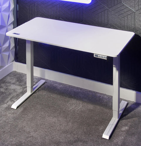 White single motor electric desk with anti-fatigue mat