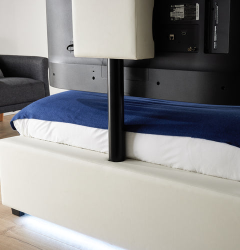 Ava Upholstered TV Bed with LED Lights - White (4 Sizes)