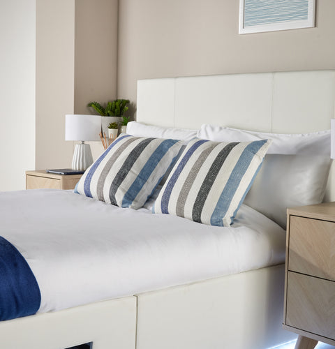 Ava Upholstered TV Bed with LED Lights - White (4 Sizes)