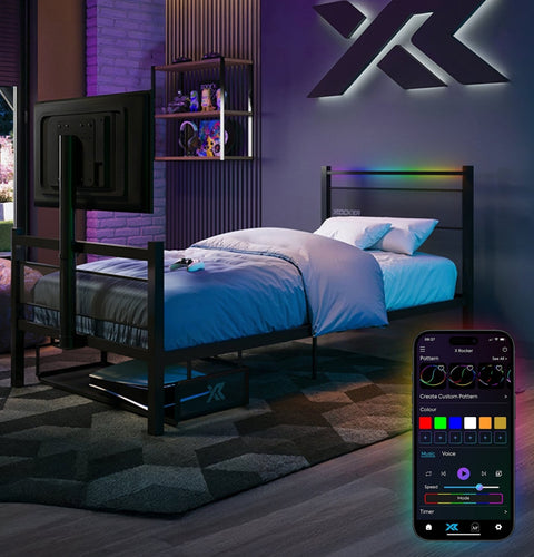Basecamp RGB Single LED Gaming TV Bed - Black