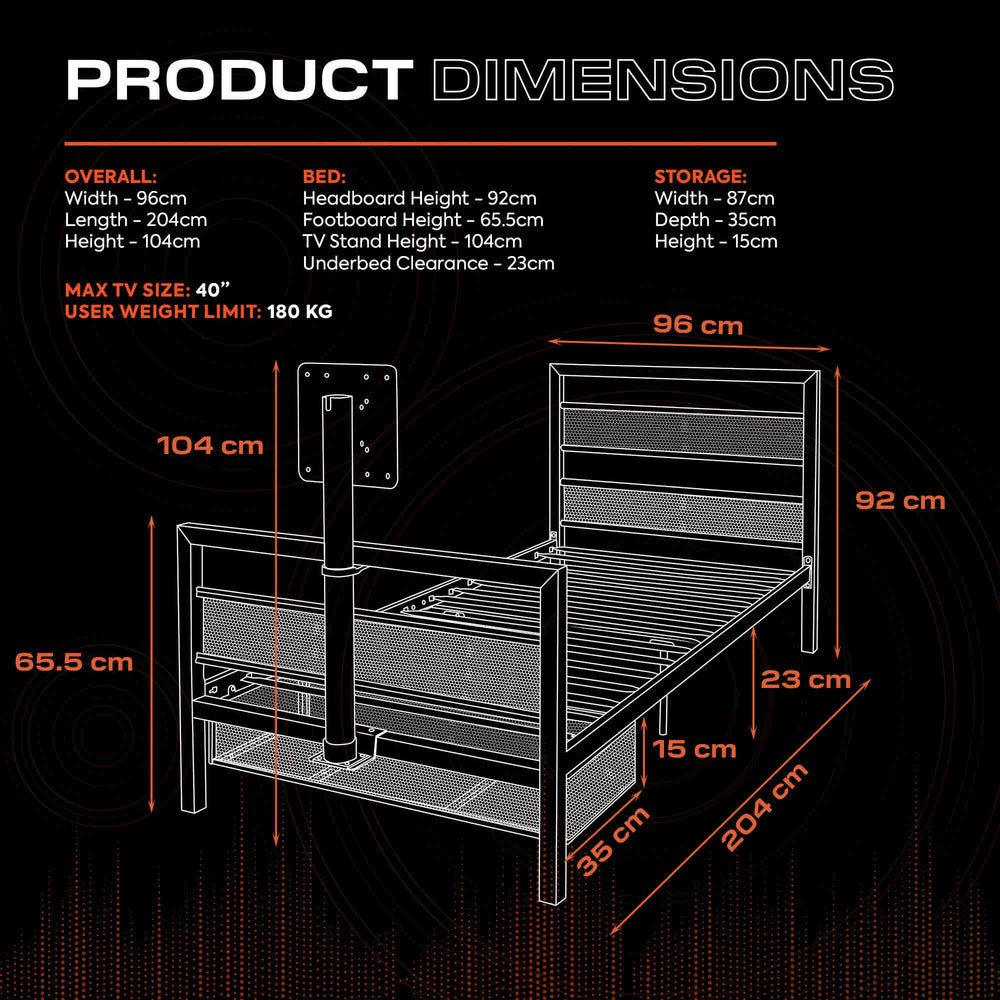 Basecamp Single Gaming TV Bed - White