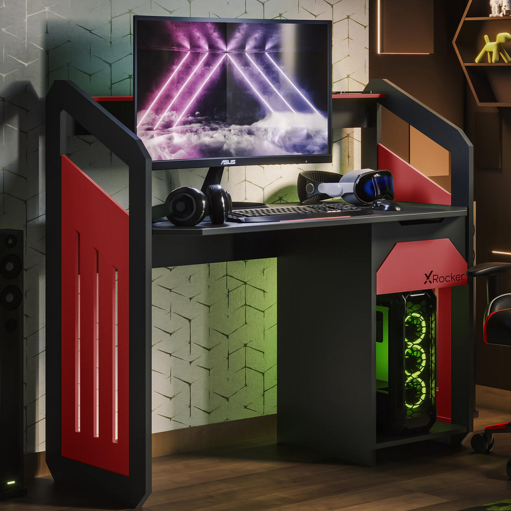 Battalion 120cm Gaming Desk with Drawers - Red