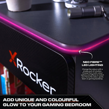 Carbon-Tek LED Bedside Side Table with Wireless Charging and Drawer - Grey / Red RGB