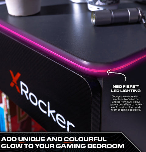 Carbon-Tek LED Bedside Side Table with Wireless Charging and Drawer - Grey / Red RGB