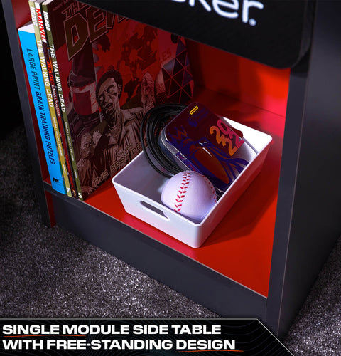 Carbon-Tek LED Bedside Side Table with Wireless Charging and Drawer - Grey / Red RGB