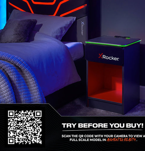 Carbon-Tek LED Bedside Side Table with Wireless Charging and Drawer - Grey / Red RGB