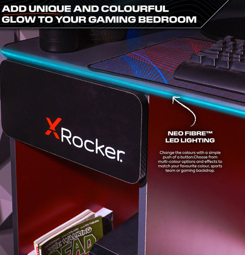Carbon-Tek 120cm LED Gaming Desk with Wireless Charging - Grey / Red RGB