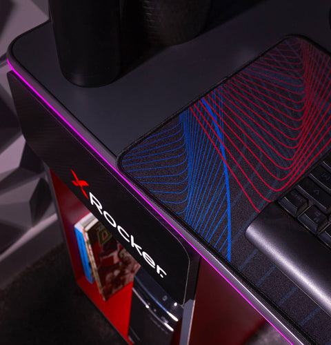 Carbon-Tek 120cm LED Gaming Desk with Wireless Charging - Grey / Red RGB