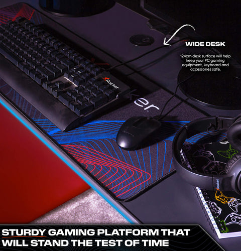 Carbon-Tek 120cm LED Gaming Desk with Wireless Charging - Grey / Red RGB
