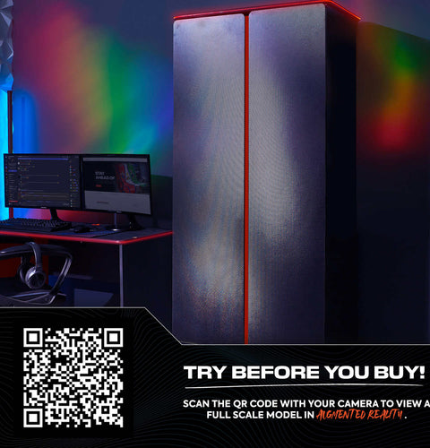 Carbon-Tek LED 2-Door Wardrobe with Drawer - Grey / Red RGB