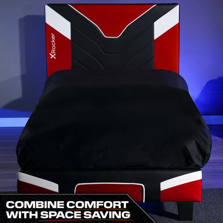 X Rocker Cerberus MK11 Gaming Bed Striking red gaming bed with a padded headboard and gamer inspired aesthetics.